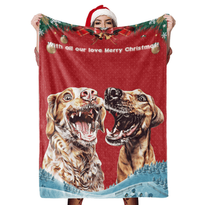 Christmas Dog Blanket Gift Custom Dog Blankets Pet Photo Painted Art Portrait Fleece Blanket Christmas Gifts