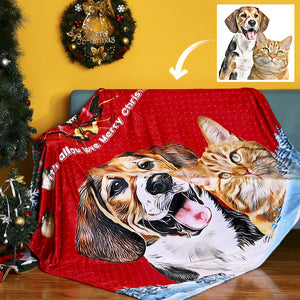 Dog Blanket Christmas Gift Custom Dog Blankets Pet Photo Painted Art Portrait Fleece Blanket Christmas Gifts