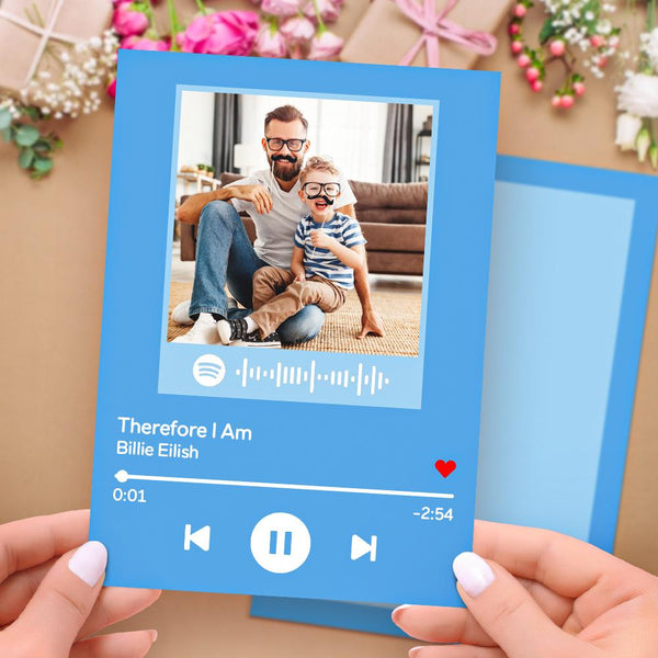 Custom Spotify Code Blue Music Cards With Your Photo For Gift